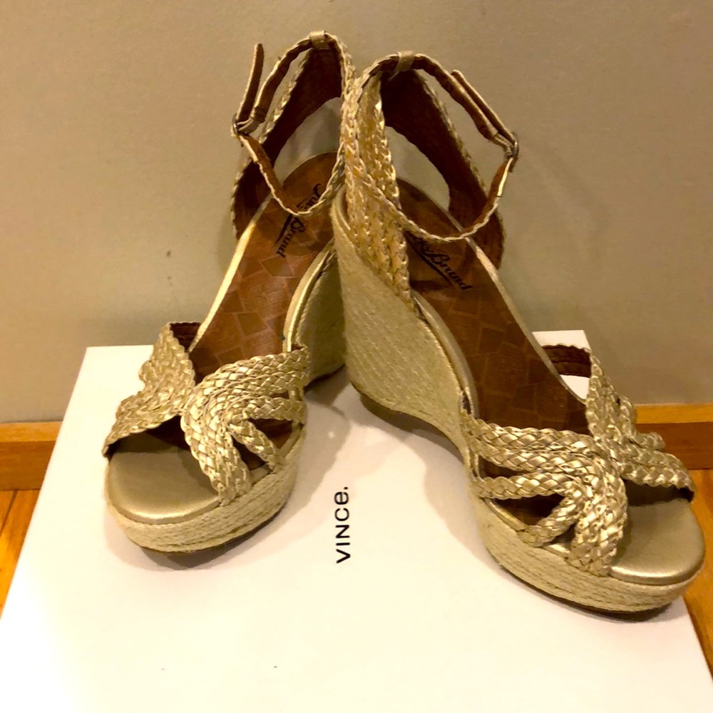 Lucky brand  gold woven wedge, 7